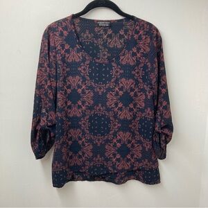 Papermoon Paisley Print Blouse Black Pullover Tab Sleeve Womens Size XS